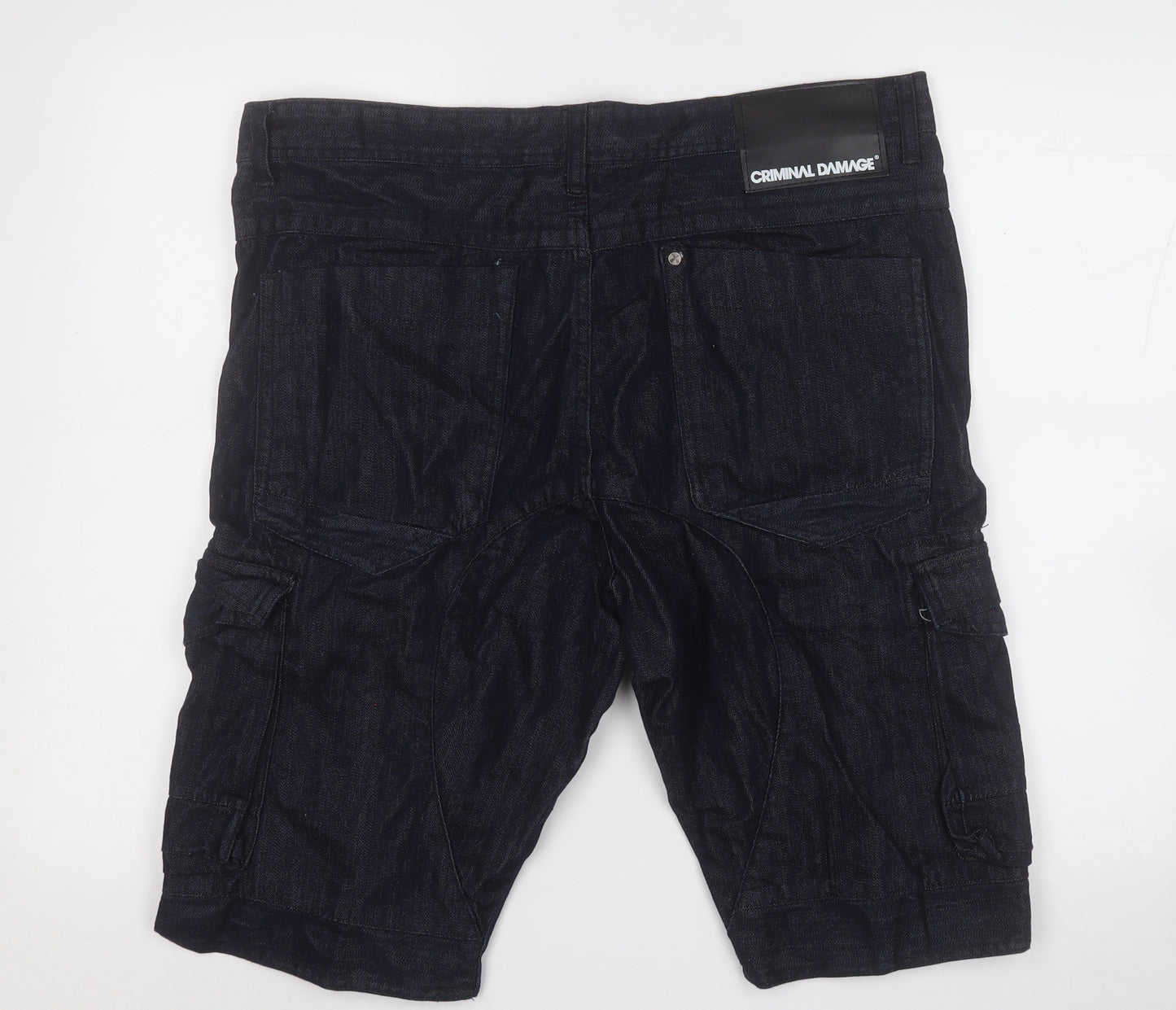 Criminal Damage Mens Blue  Cotton Cargo Shorts Size 36 in  Regular