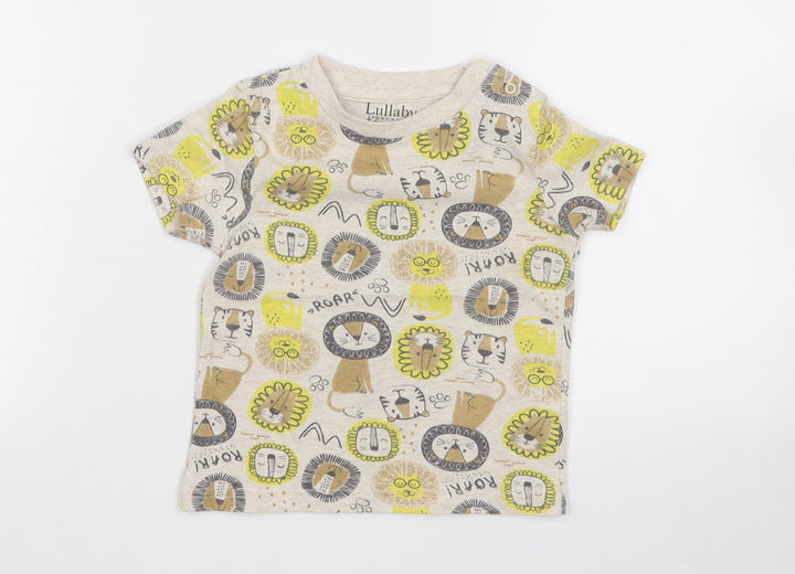 Peacocks Boys Multicoloured Geometric Cotton Basic T-Shirt Size 12 Months Round Neck  - Zoo Anmials