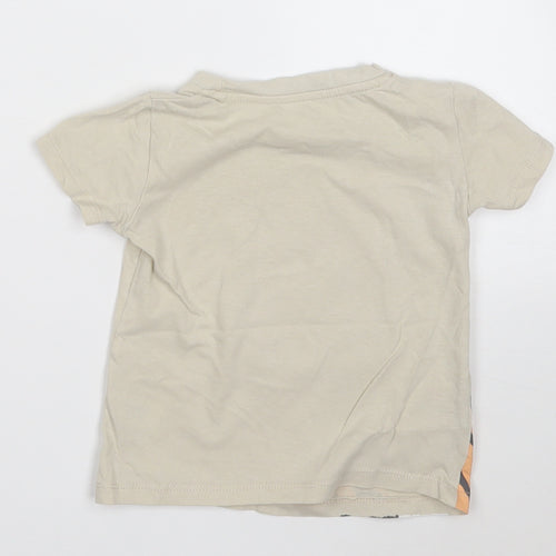 Dunnes Stores Boys Beige  Cotton Basic T-Shirt Size 9-12 Months Round Neck  - Tiger I'm the boss