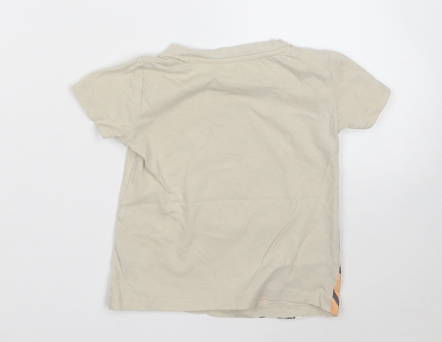 Dunnes Stores Boys Beige  Cotton Basic T-Shirt Size 9-12 Months Round Neck  - Tiger I'm the boss