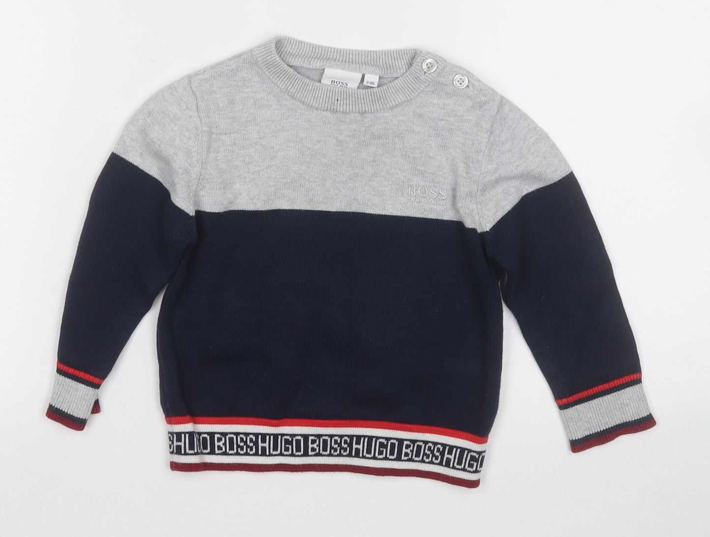 HUGO BOSS Boys Blue Round Neck  Cotton Pullover Jumper Size 2 Years