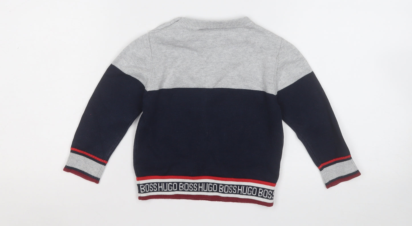 HUGO BOSS Boys Blue Round Neck  Cotton Pullover Jumper Size 2 Years