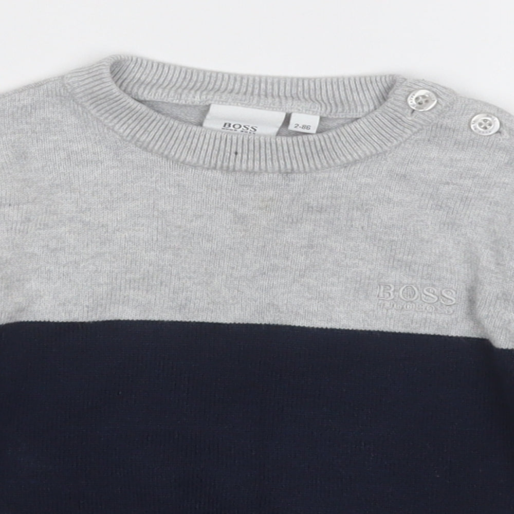 HUGO BOSS Boys Blue Round Neck  Cotton Pullover Jumper Size 2 Years