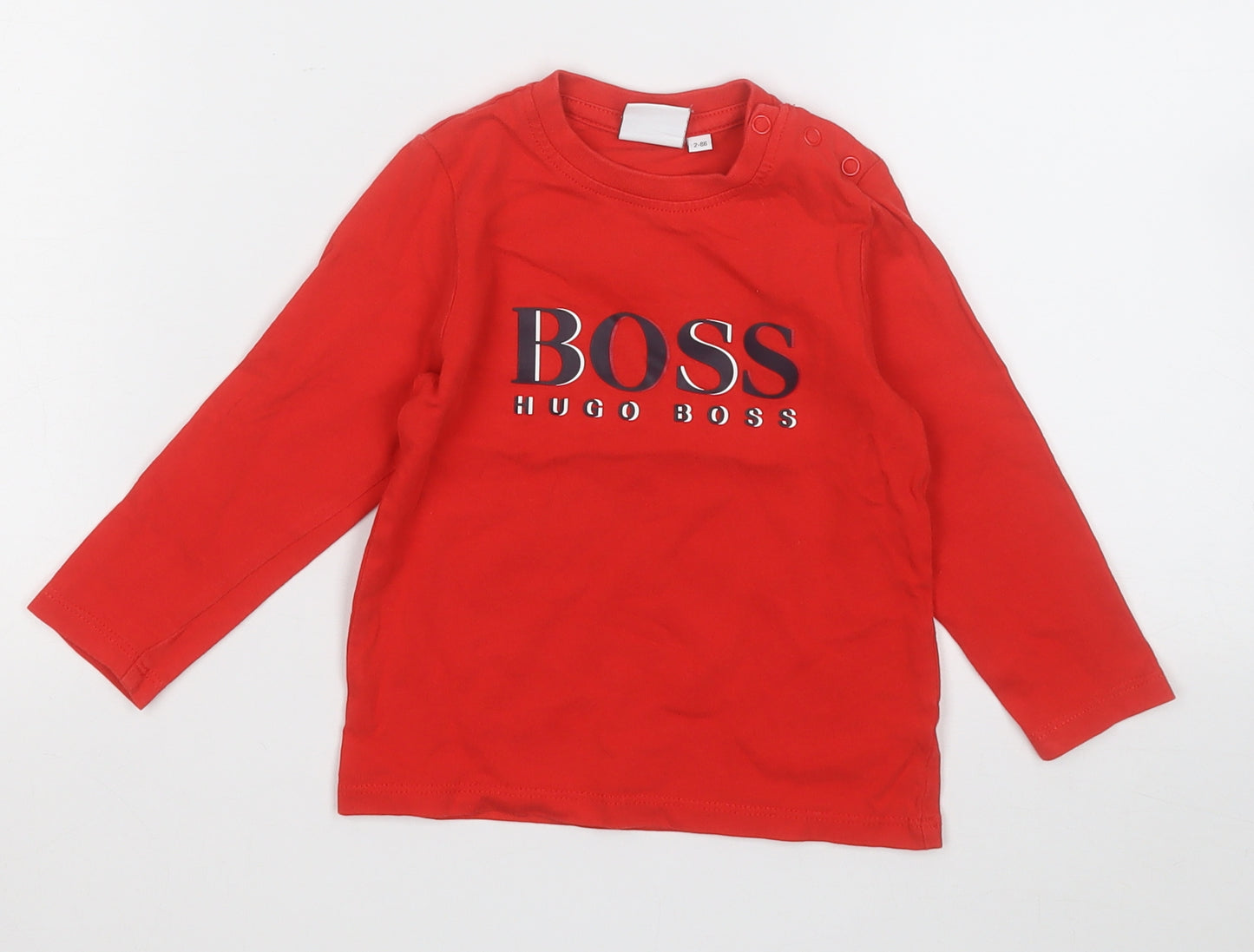 HUGO BOSS Boys Red  Cotton Basic T-Shirt Size 24 Months Round Neck