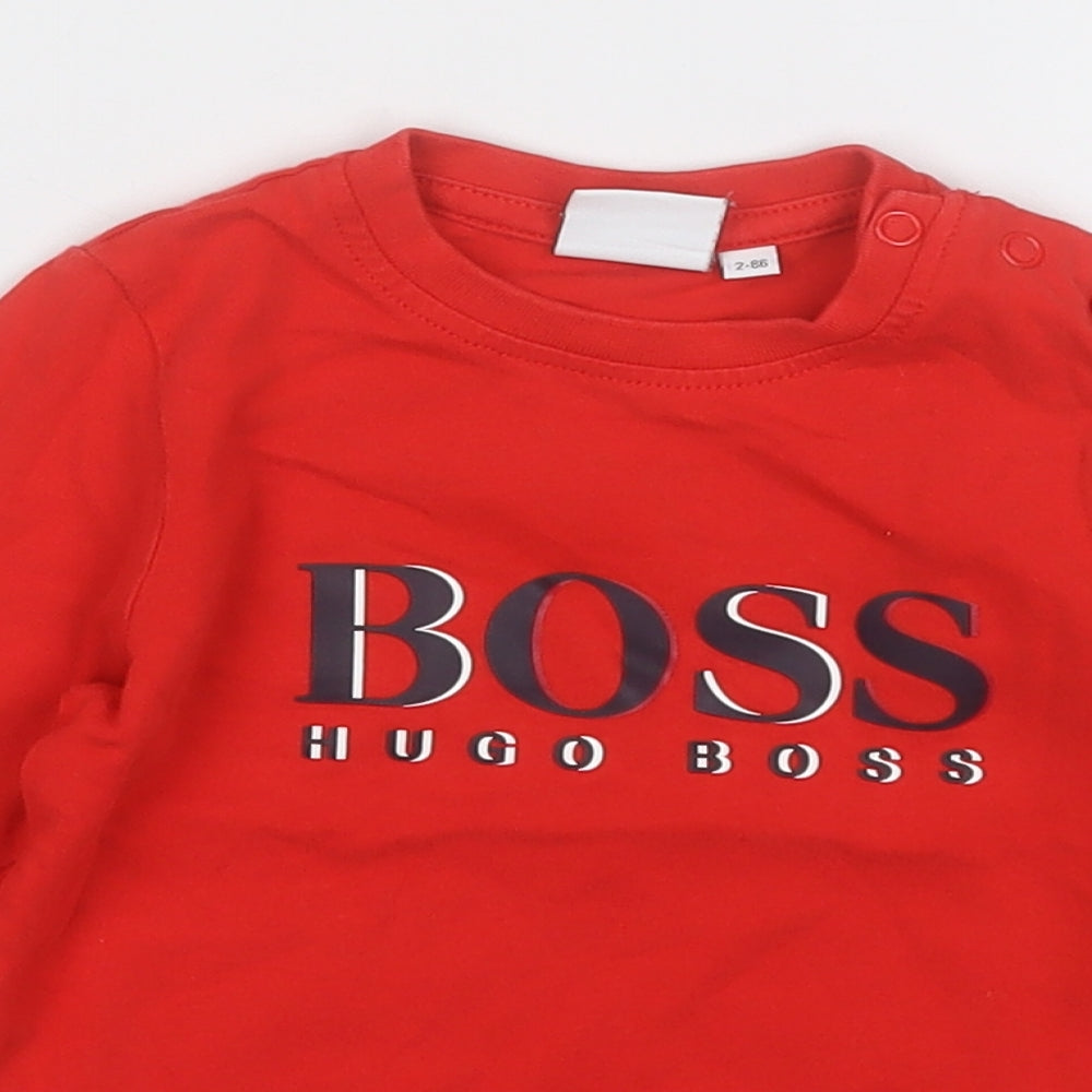 HUGO BOSS Boys Red  Cotton Basic T-Shirt Size 24 Months Round Neck