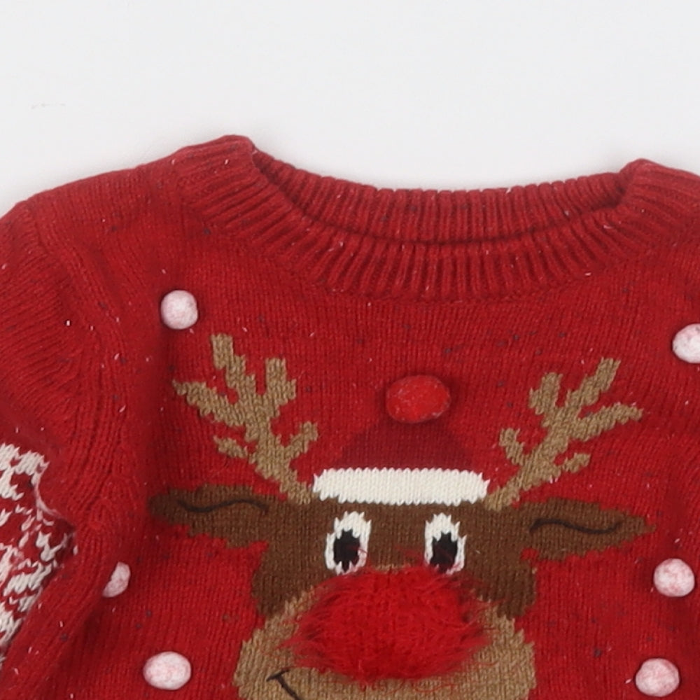 NEXT Boys Red  Acrylic Pullover Jumper Size 9-12 Months   - Christmas Jumper