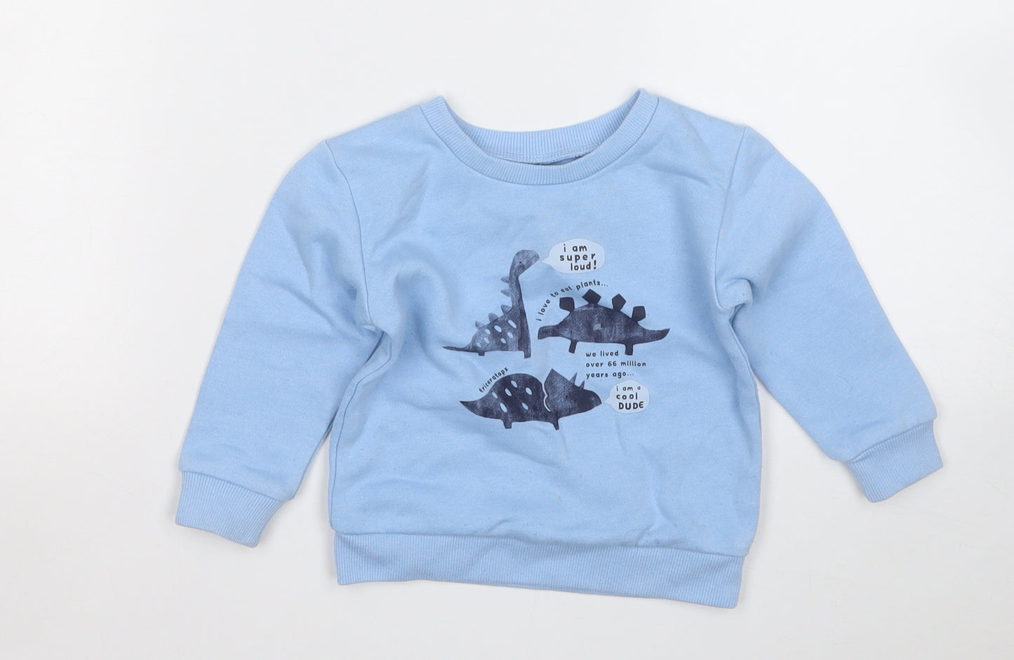 Dunnes Stores Boys Blue  Cotton Pullover Jumper Size 9-12 Months   - Dinosaur