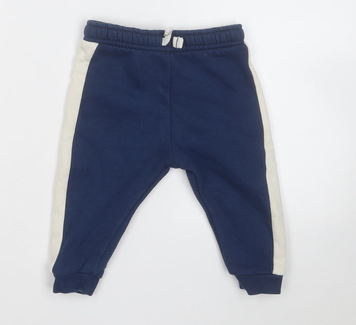 F&F Boys Blue Cotton Jogger Trousers Size 9 Months