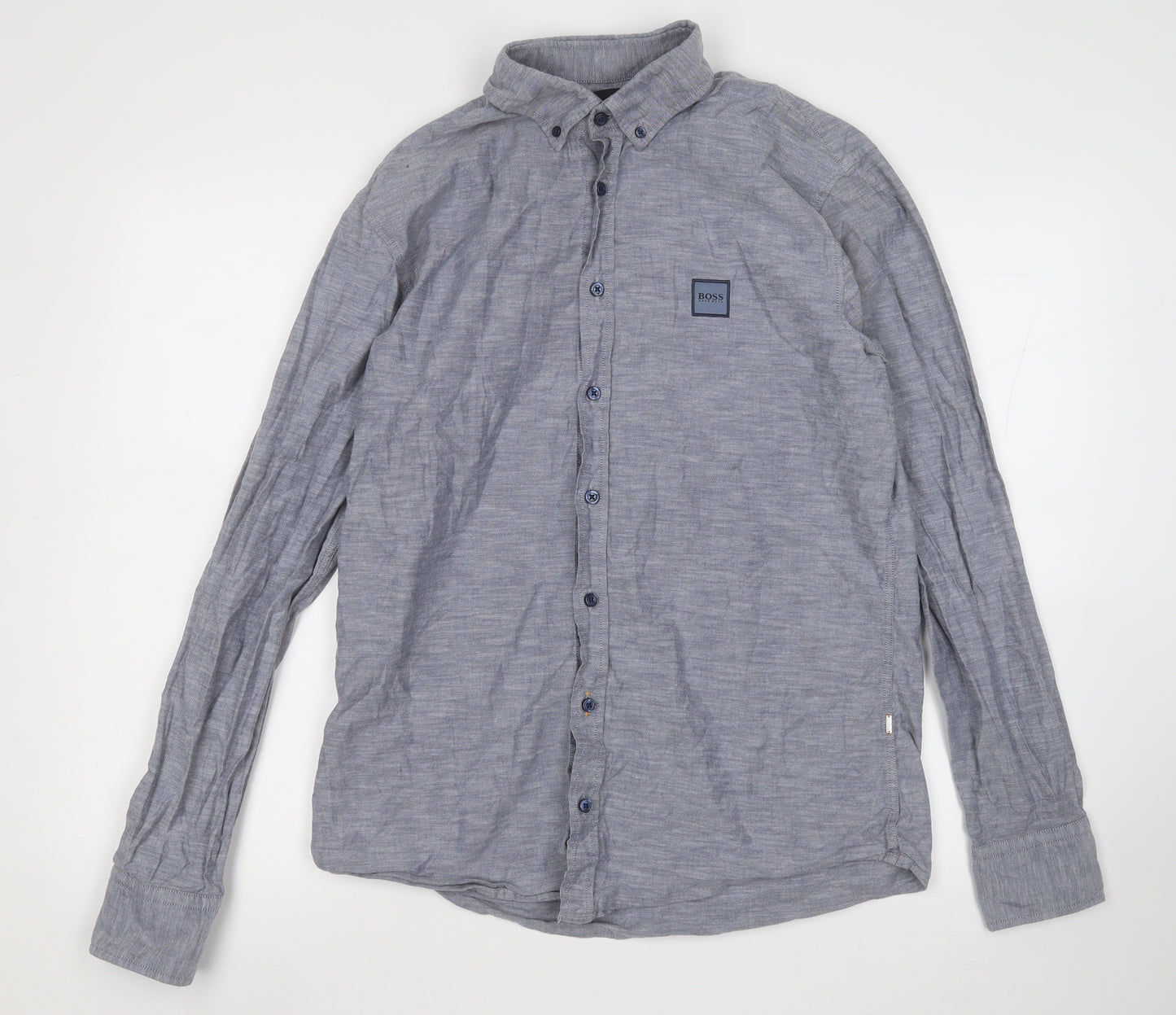 HUGO BOSS Mens Blue Cotton Button-Up Size L Collared