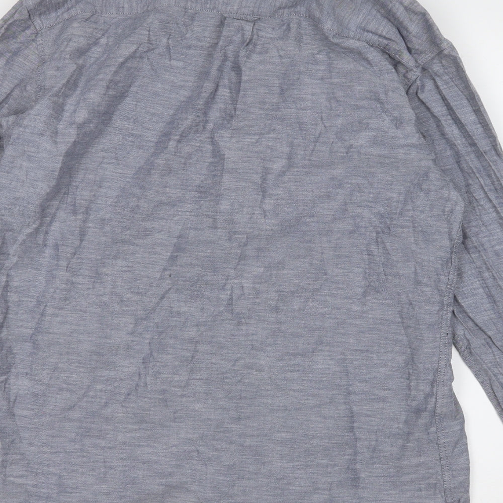 HUGO BOSS Mens Blue Cotton Button-Up Size L Collared