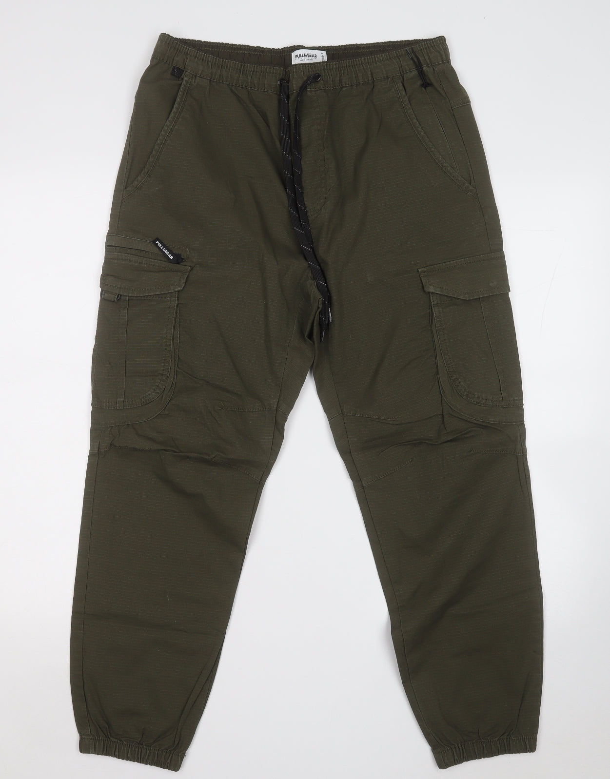Pull&Bear Mens Green Cotton Cargo Trousers Size M L25 in Regular