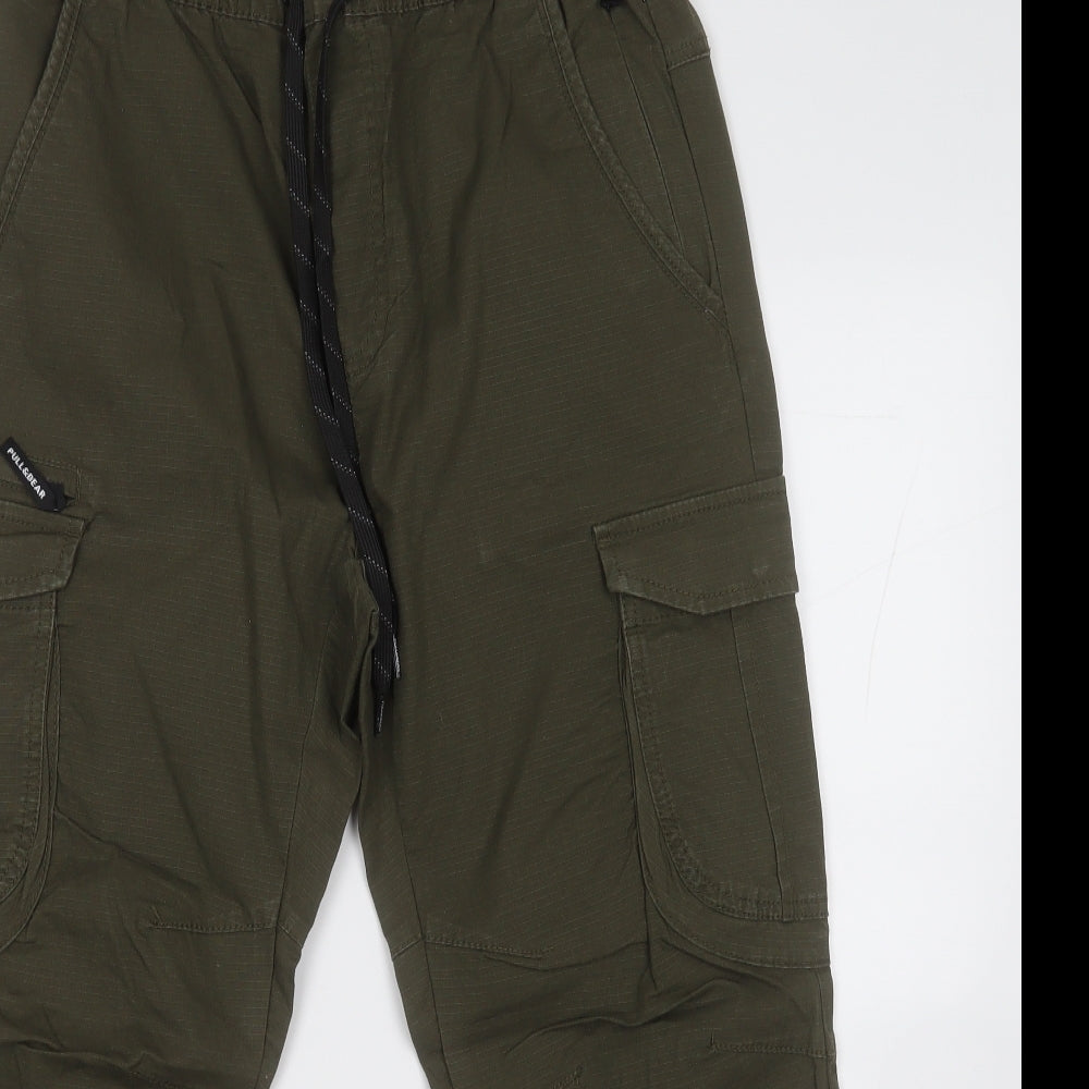 Pull&Bear Mens Green Cotton Cargo Trousers Size M L25 in Regular