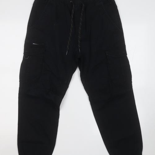 Pull&Bear Mens Black Cotton Cargo Trousers Size M L26 in Regular