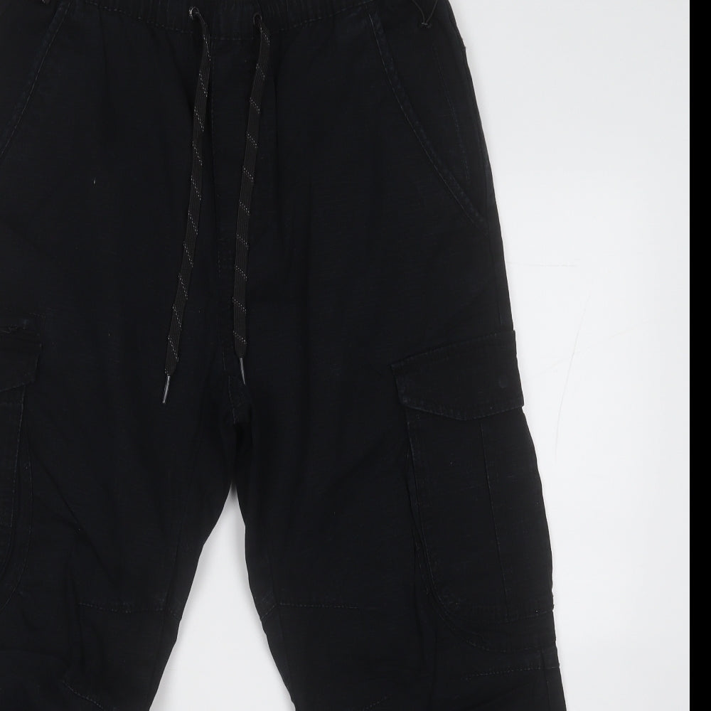 Pull&Bear Mens Black Cotton Cargo Trousers Size M L26 in Regular