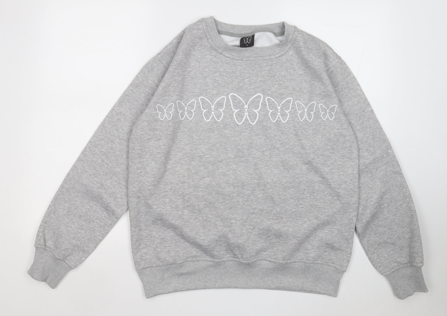 Butterfly Womens Grey Cotton Pullover Sweatshirt Size S - Butterflies