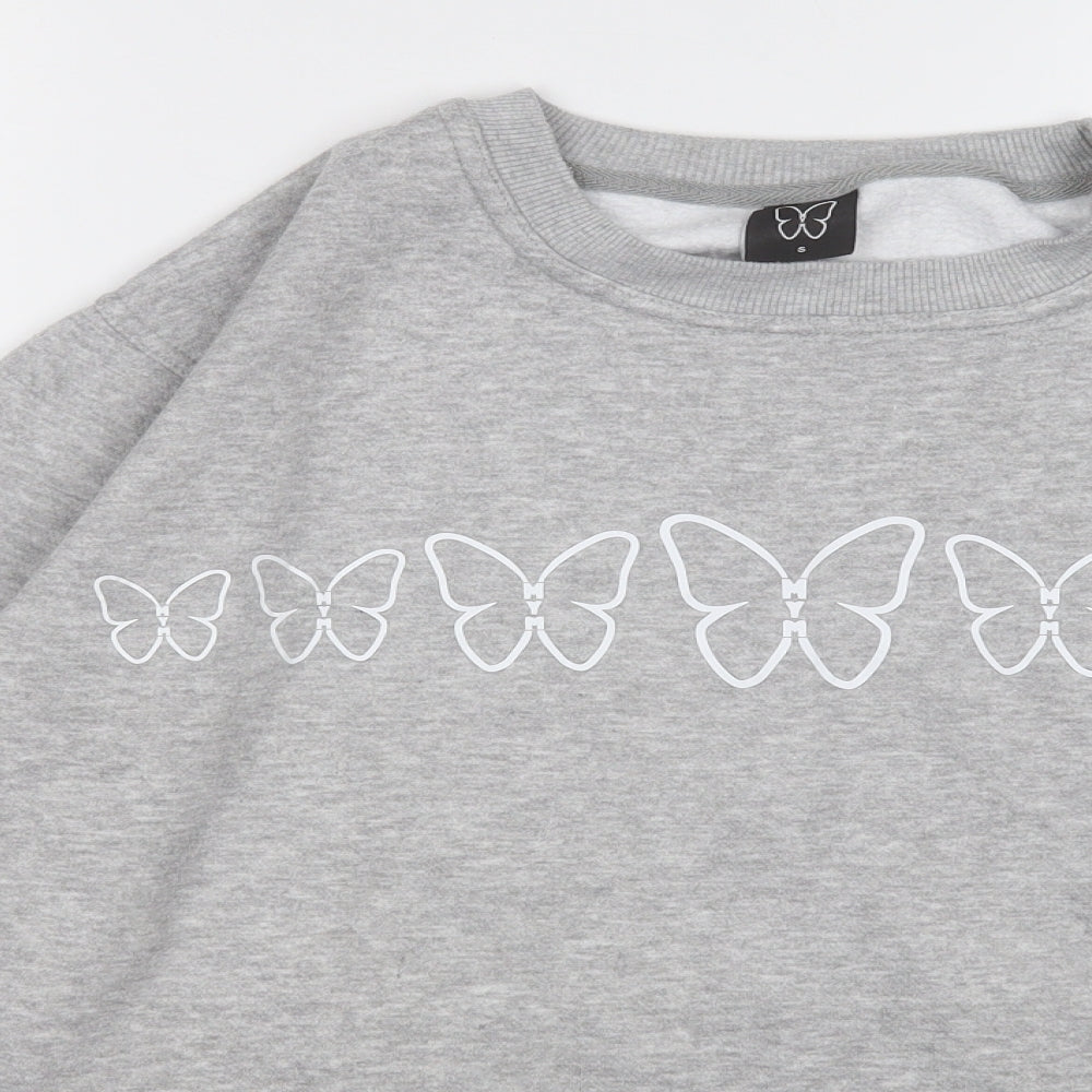 Butterfly Womens Grey Cotton Pullover Sweatshirt Size S - Butterflies
