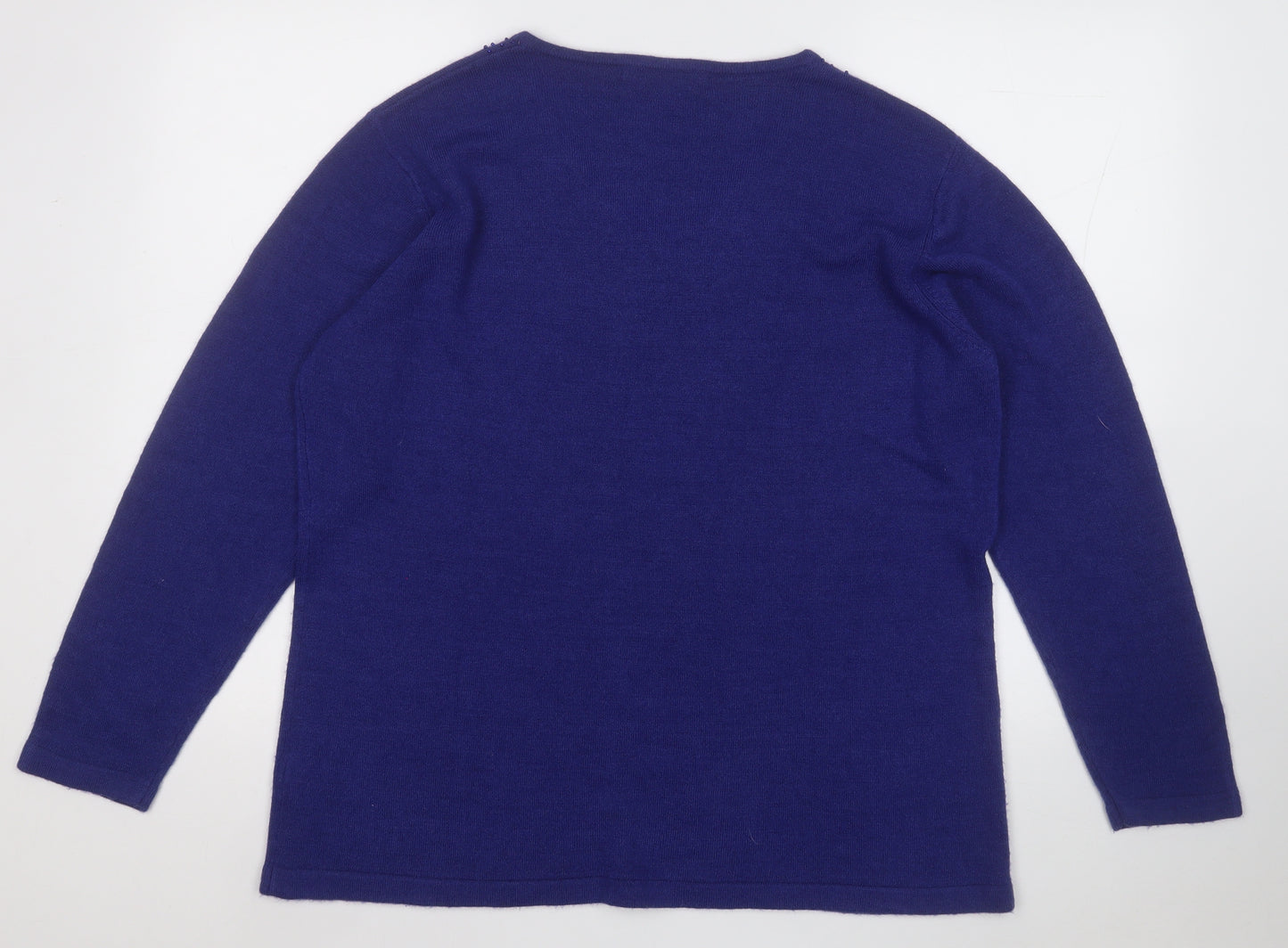 EWM Womens Blue V-Neck Acrylic Pullover Jumper Size 22