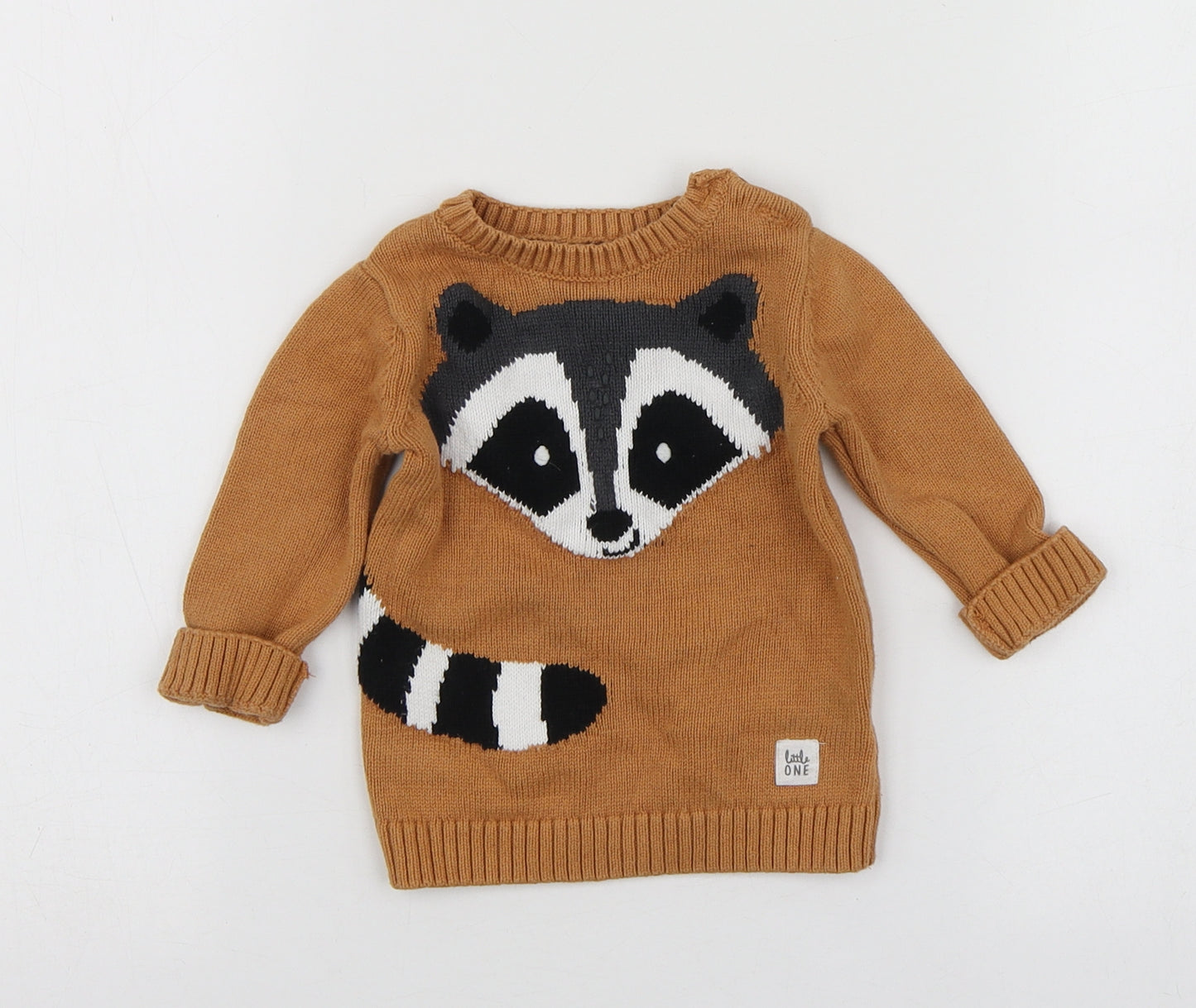 F&F Boys Brown Geometric Cotton Pullover Jumper Size 3-6 Months