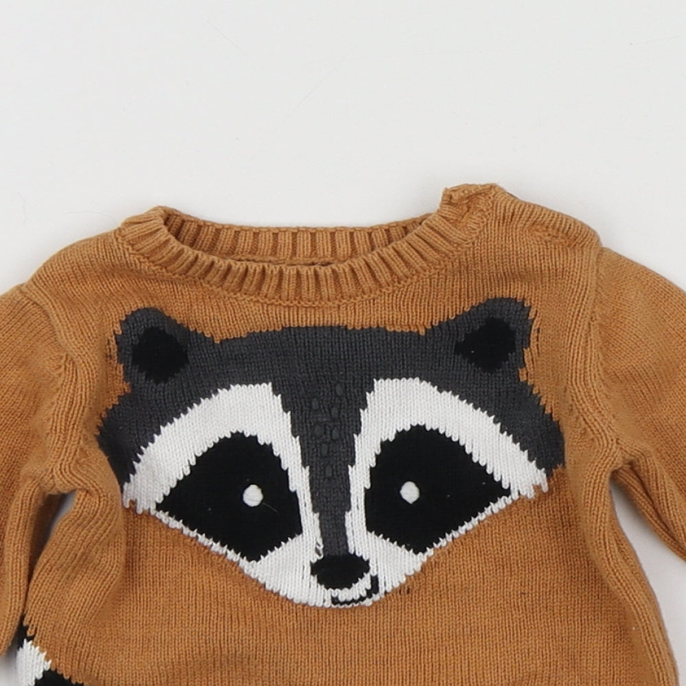F&F Boys Brown Geometric Cotton Pullover Jumper Size 3-6 Months