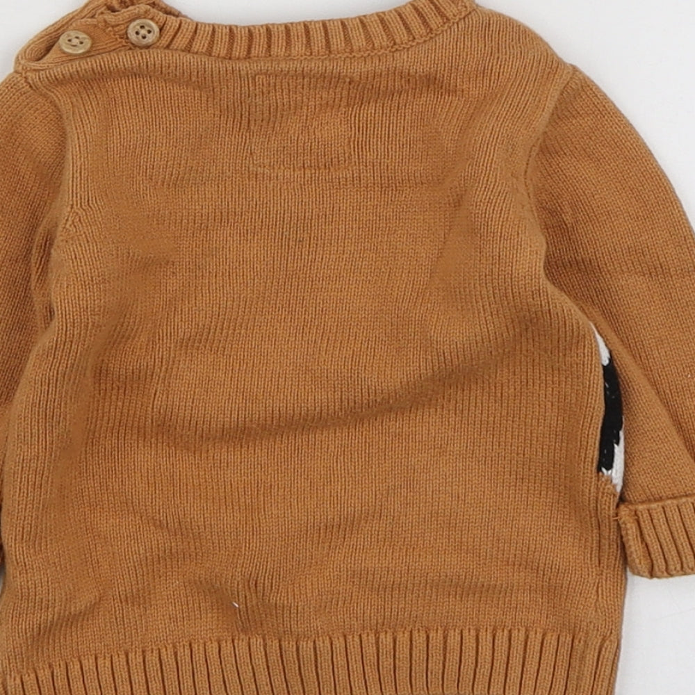 F&F Boys Brown Geometric Cotton Pullover Jumper Size 3-6 Months