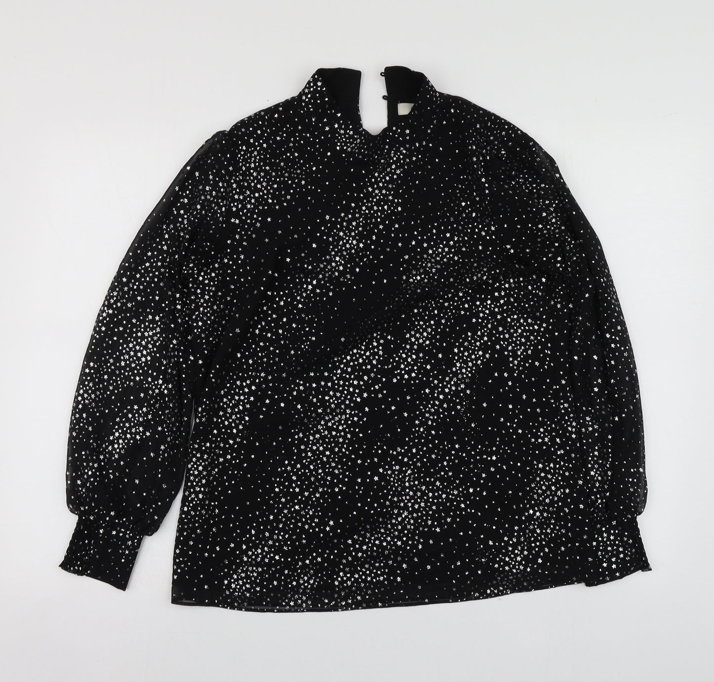Oasis Womens Black Geometric Polyester Basic Blouse Size 10 High Neck