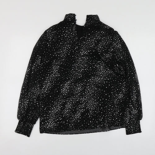 Oasis Womens Black Geometric Polyester Basic Blouse Size 10 High Neck