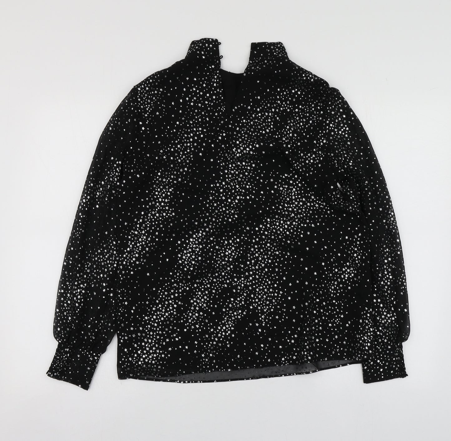 Oasis Womens Black Geometric Polyester Basic Blouse Size 10 High Neck