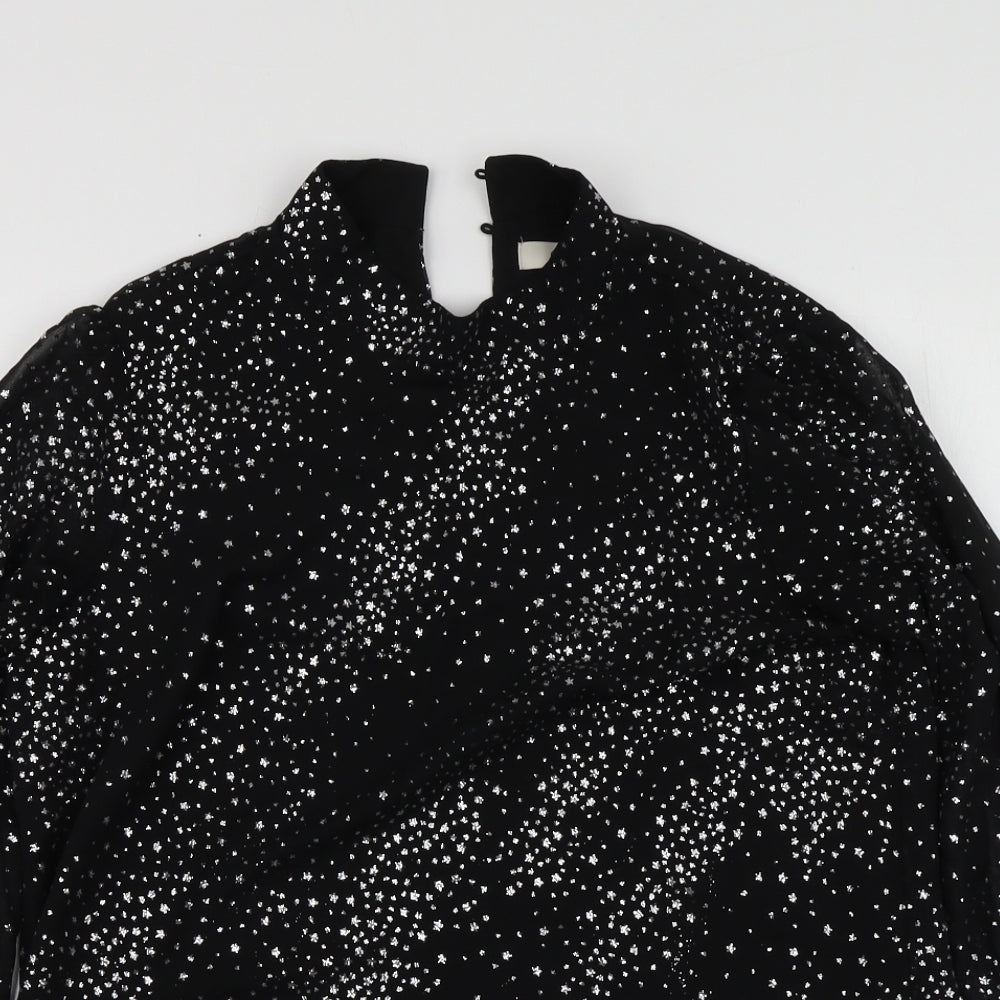 Oasis Womens Black Geometric Polyester Basic Blouse Size 10 High Neck