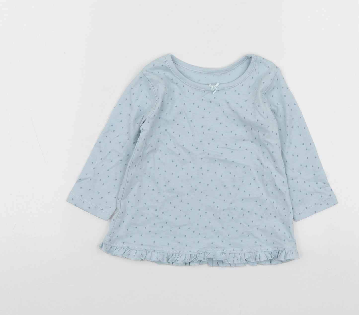 George Girls Blue Polka Dot Cotton Basic T-Shirt Size 6-9 Months Round Neck