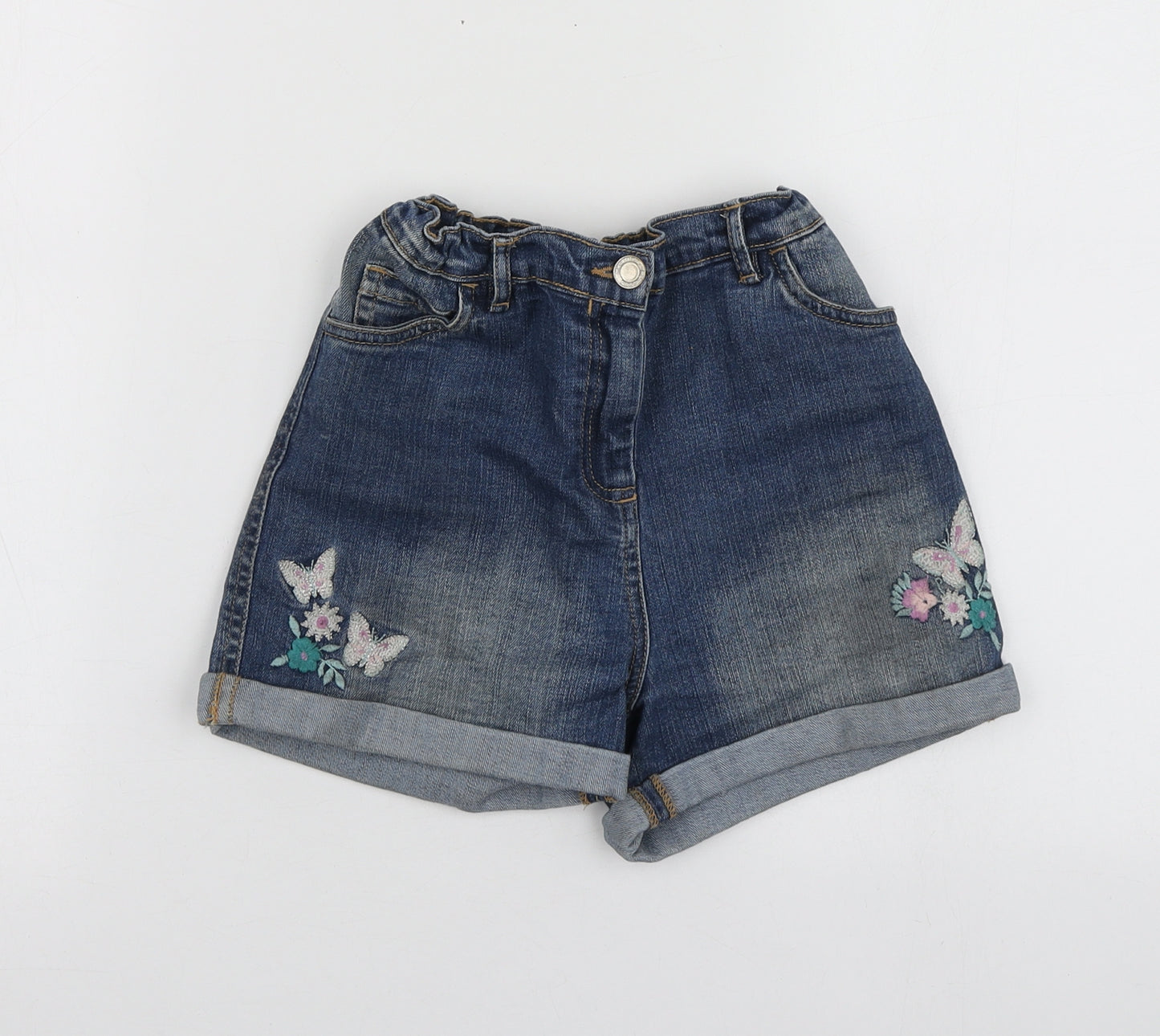 Monsoon Girls Blue Geometric Cotton Cut-Off Shorts Size 11 Years  Regular