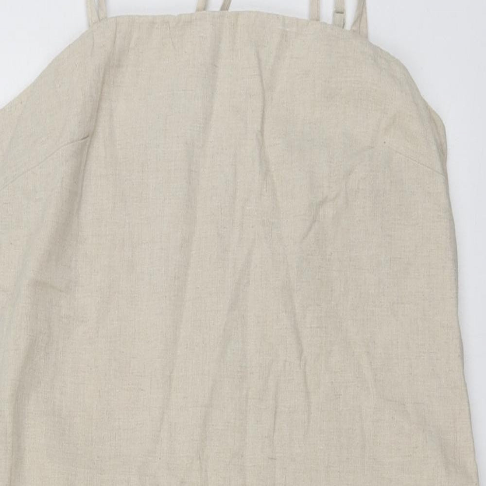 H&M Womens Beige  Linen Mini  Size 36  Square Neck