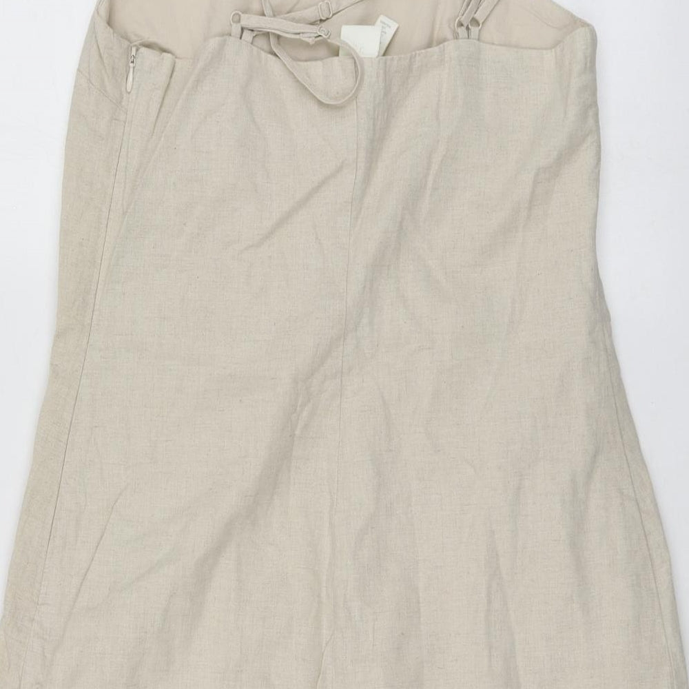 H&M Womens Beige  Linen Mini  Size 36  Square Neck