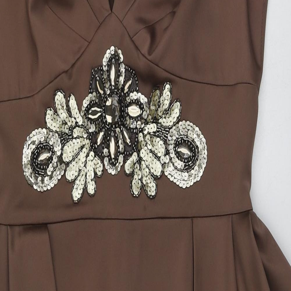 Hunters&Gatherers Womens Brown Geometric Polyester A-Line  Size M  V-Neck