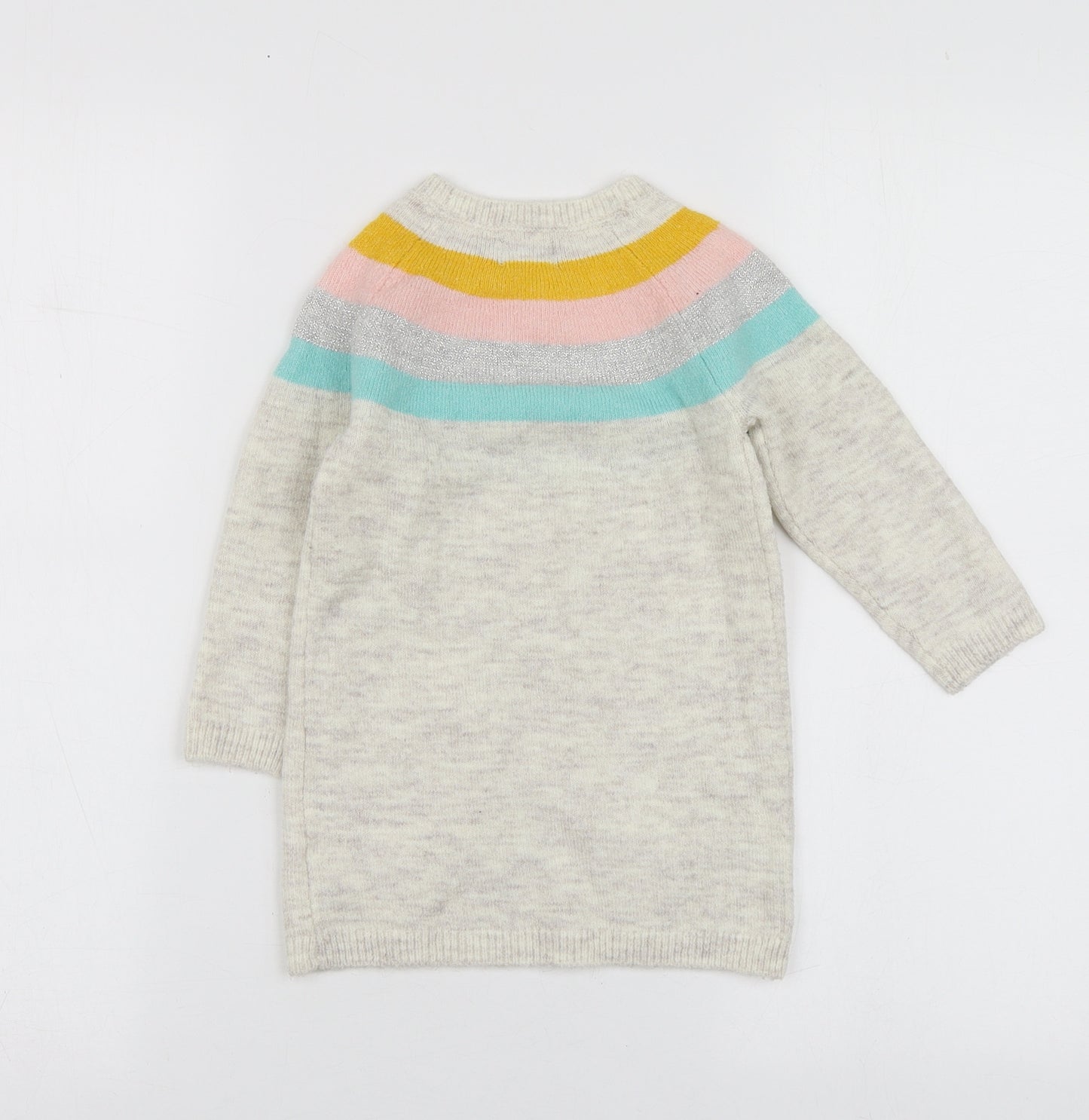 Primark Girls Beige Striped Acrylic Pullover Jumper Size 18-24 Months