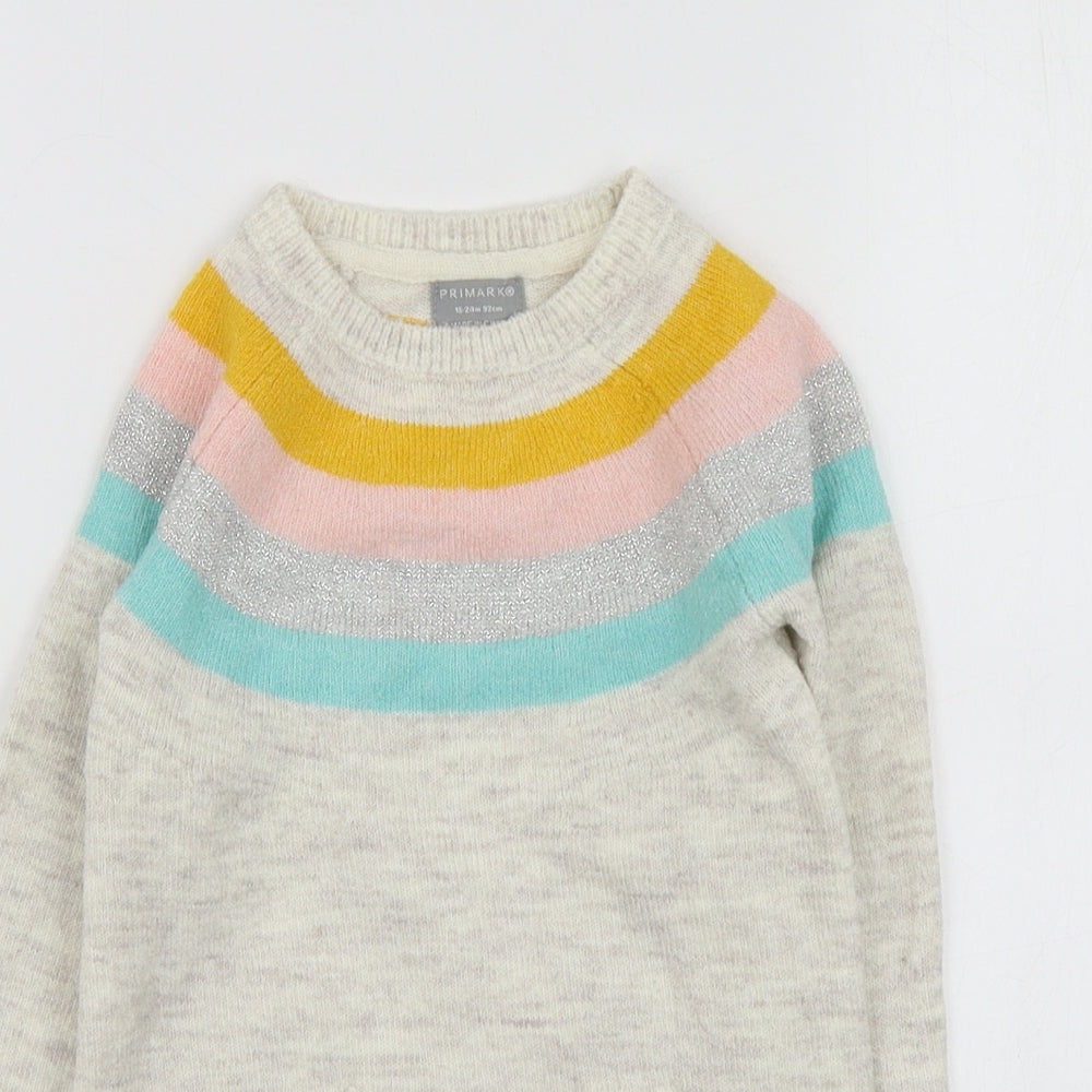 Primark Girls Beige Striped Acrylic Pullover Jumper Size 18-24 Months