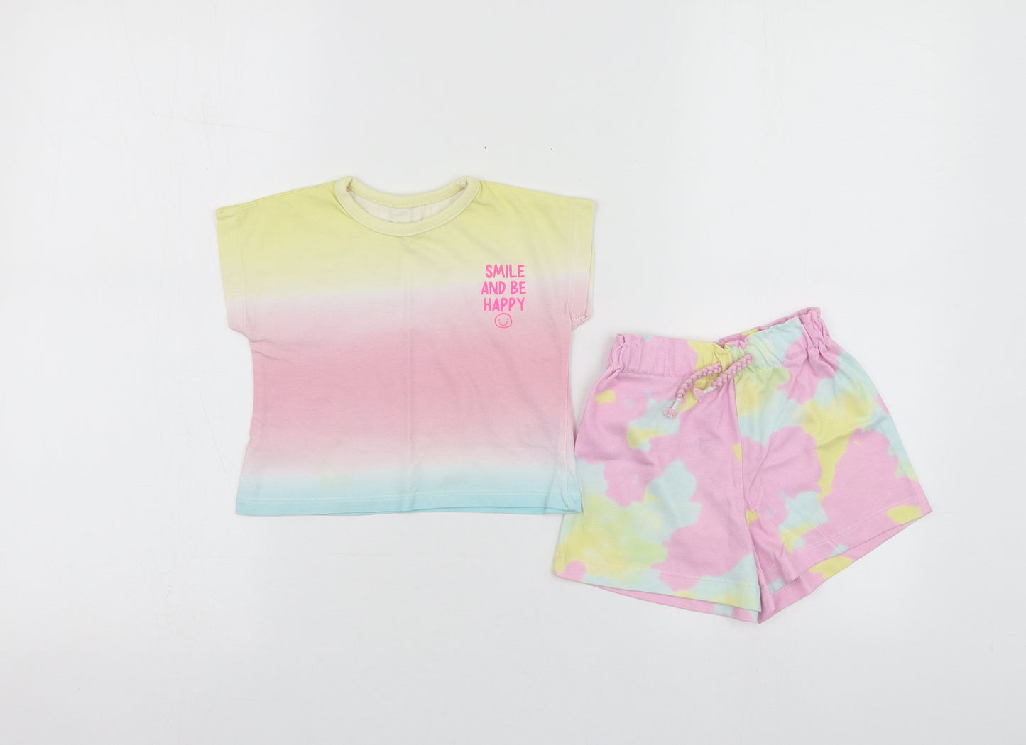 Dunnes Stores Girls Multicoloured Ombré Cotton Shorts Set Outfit/Set Size 9-12 Months