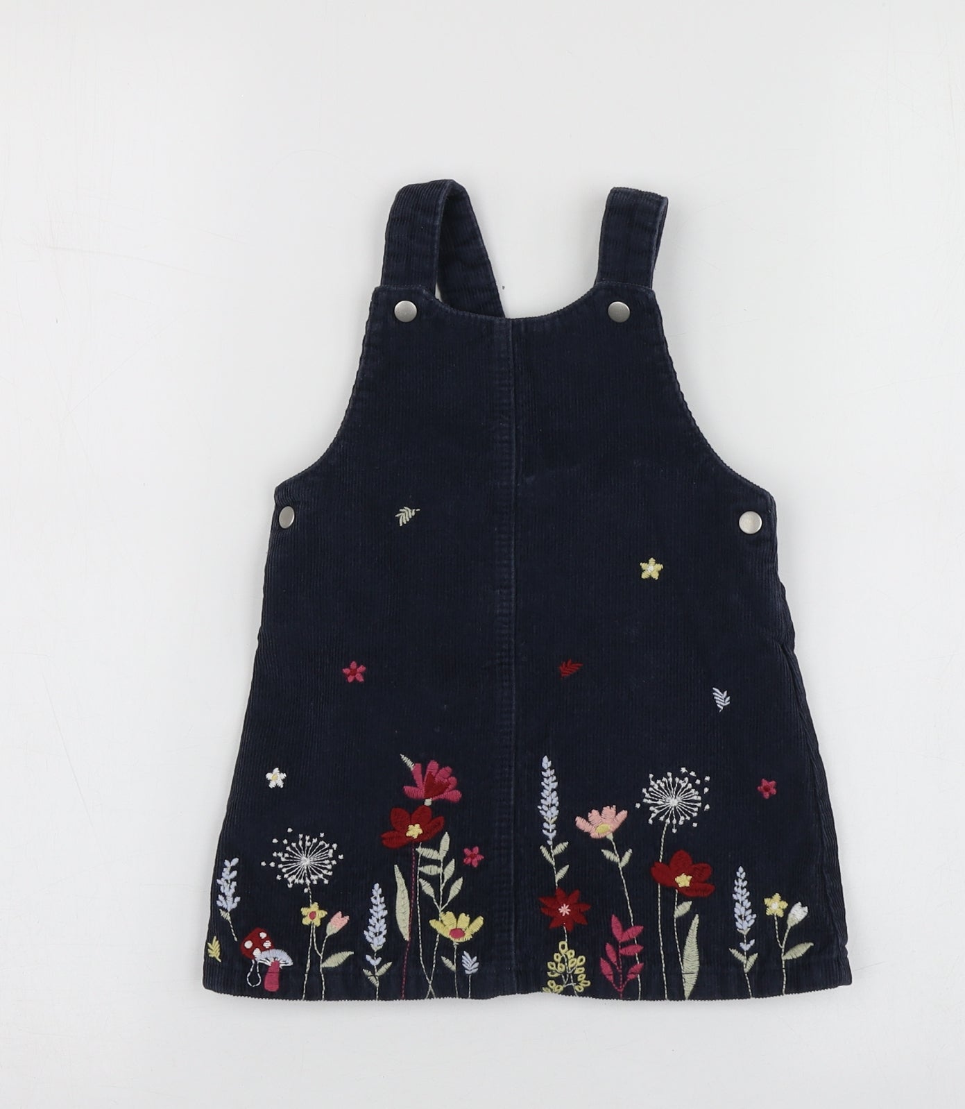 F&F Girls Blue Geometric Cotton Pinafore/Dungaree Dress  Size 9-12 Months  Square Neck