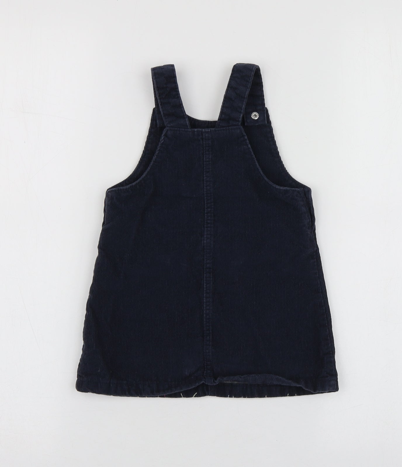 F&F Girls Blue Geometric Cotton Pinafore/Dungaree Dress  Size 9-12 Months  Square Neck
