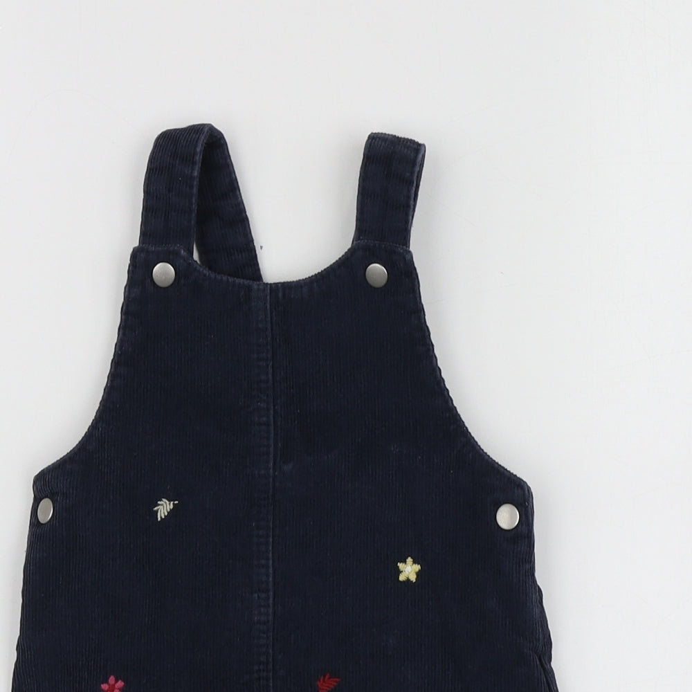 F&F Girls Blue Geometric Cotton Pinafore/Dungaree Dress  Size 9-12 Months  Square Neck