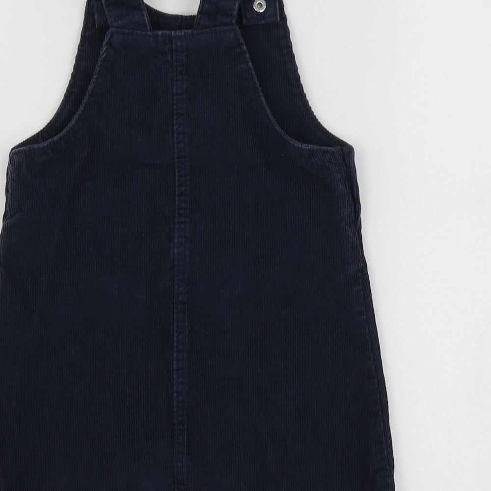 F&F Girls Blue Geometric Cotton Pinafore/Dungaree Dress  Size 9-12 Months  Square Neck