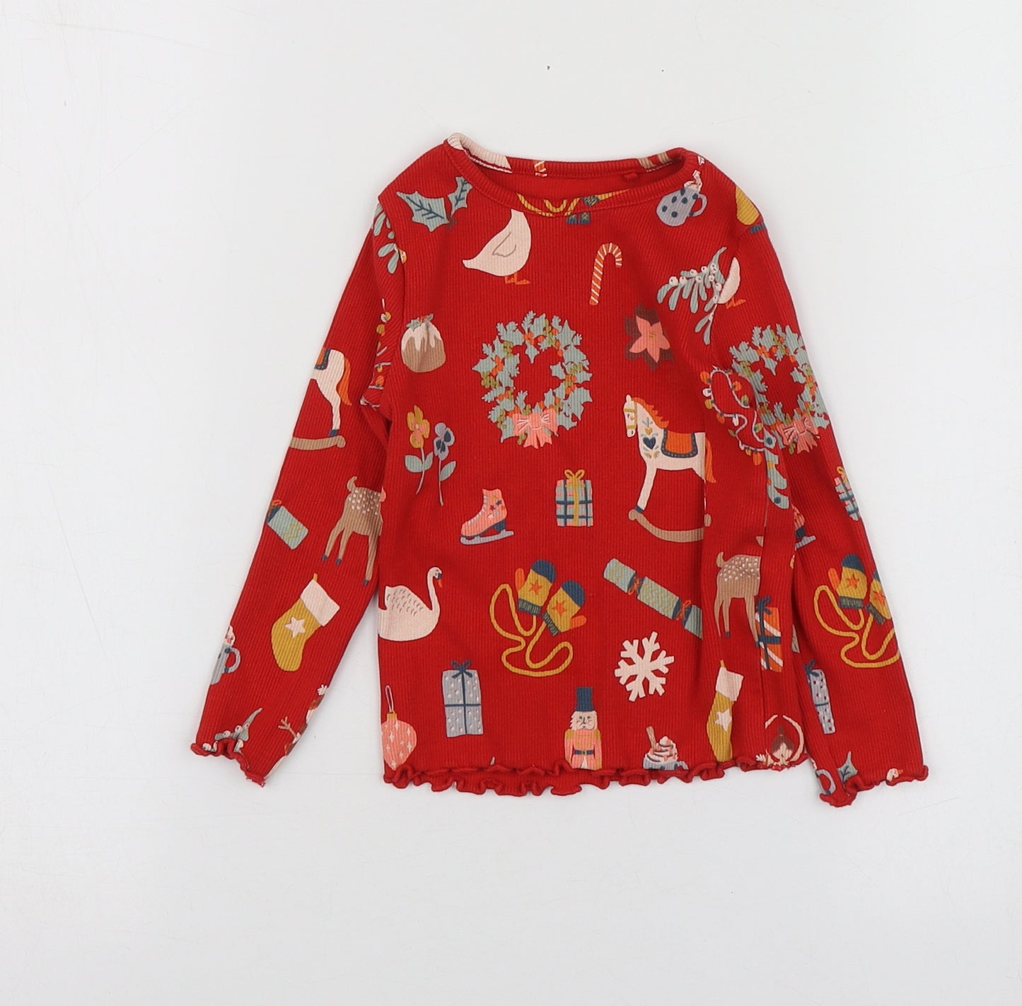 NEXT Girls Red Geometric Cotton Basic T-Shirt Size 12-18 Months Round Neck