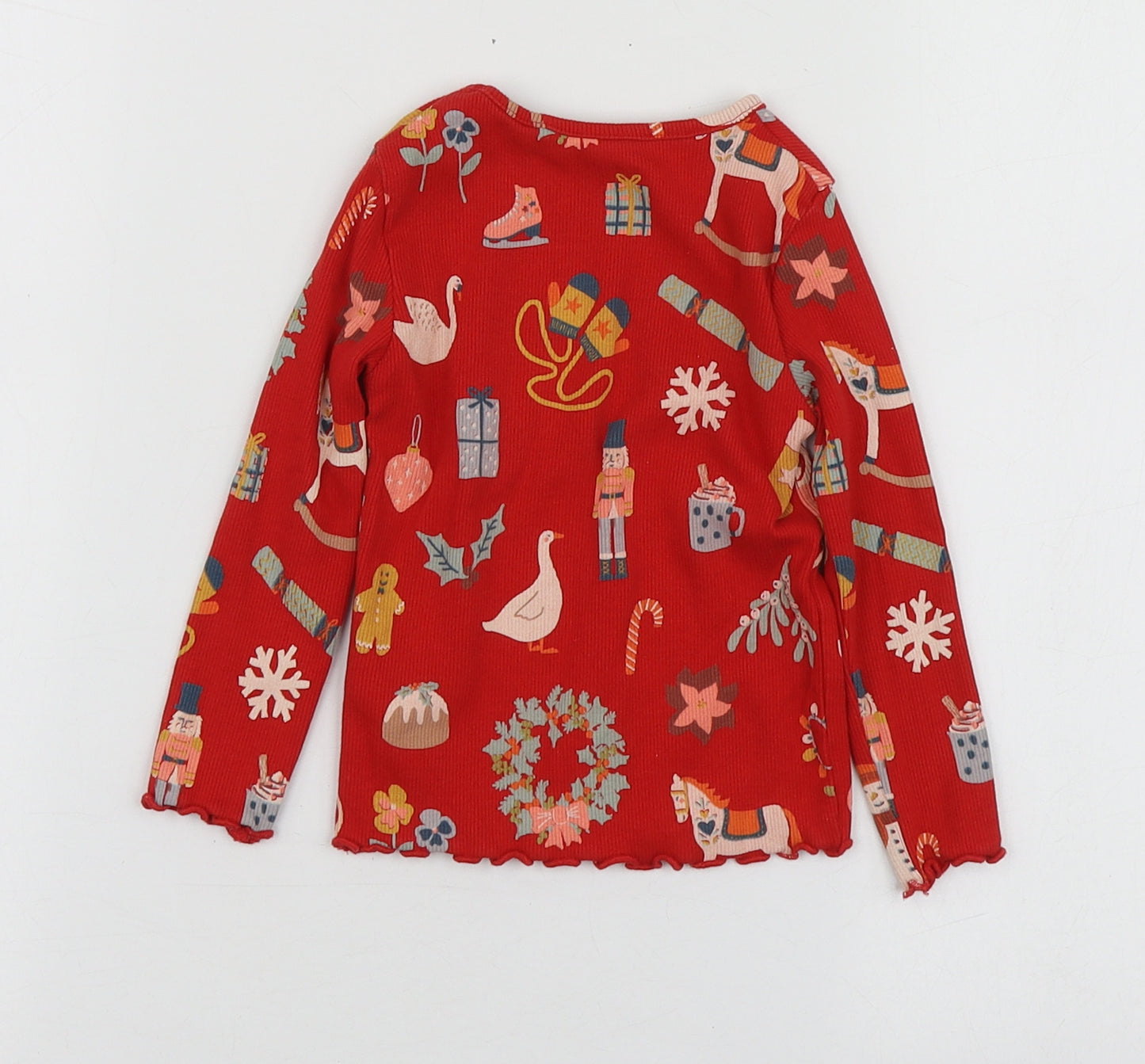 NEXT Girls Red Geometric Cotton Basic T-Shirt Size 12-18 Months Round Neck