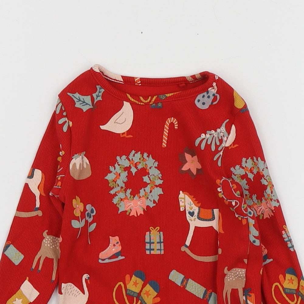 NEXT Girls Red Geometric Cotton Basic T-Shirt Size 12-18 Months Round Neck