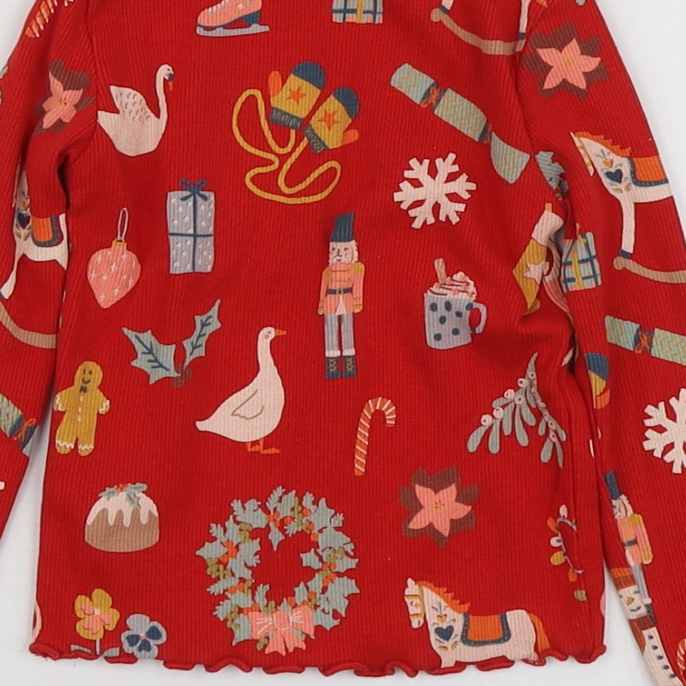 NEXT Girls Red Geometric Cotton Basic T-Shirt Size 12-18 Months Round Neck