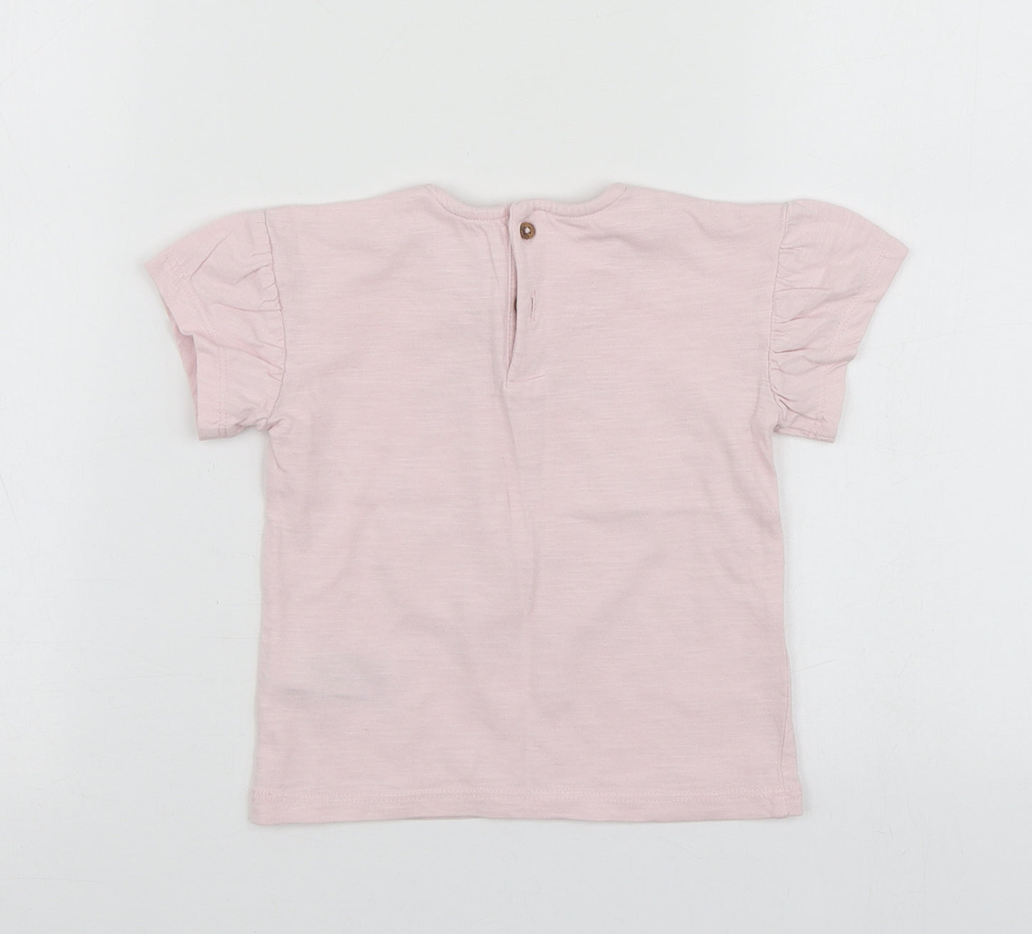 M&S Girls Pink Geometric Cotton Basic T-Shirt Size 12-18 Months Round Neck