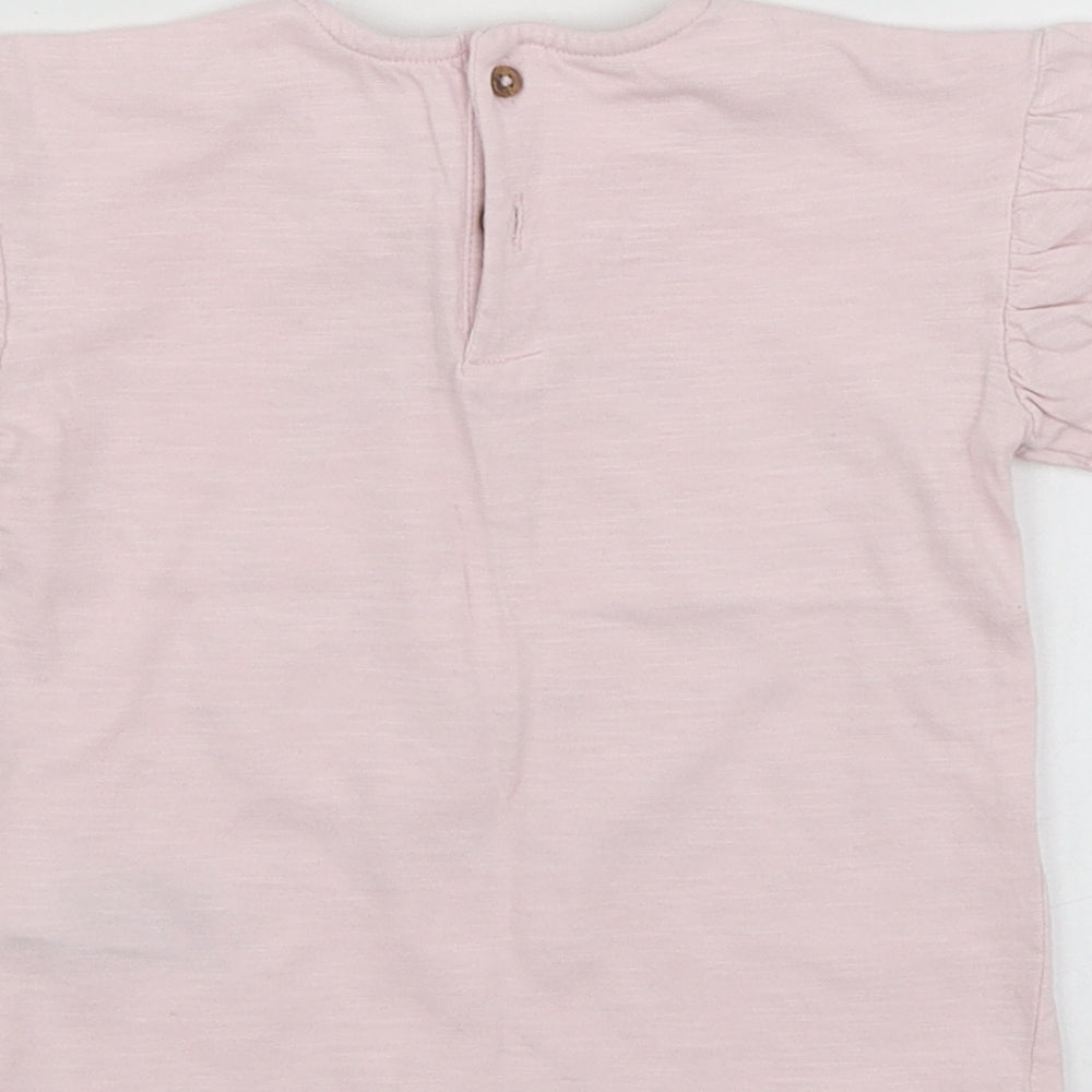 M&S Girls Pink Geometric Cotton Basic T-Shirt Size 12-18 Months Round Neck