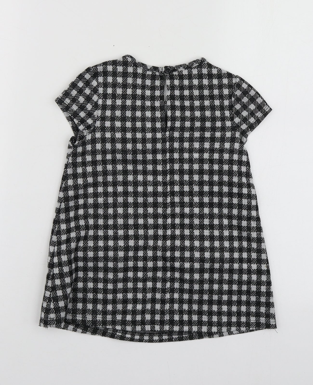 George Girls Black Check Acrylic Basic T-Shirt Size 2-3 Years Round Neck