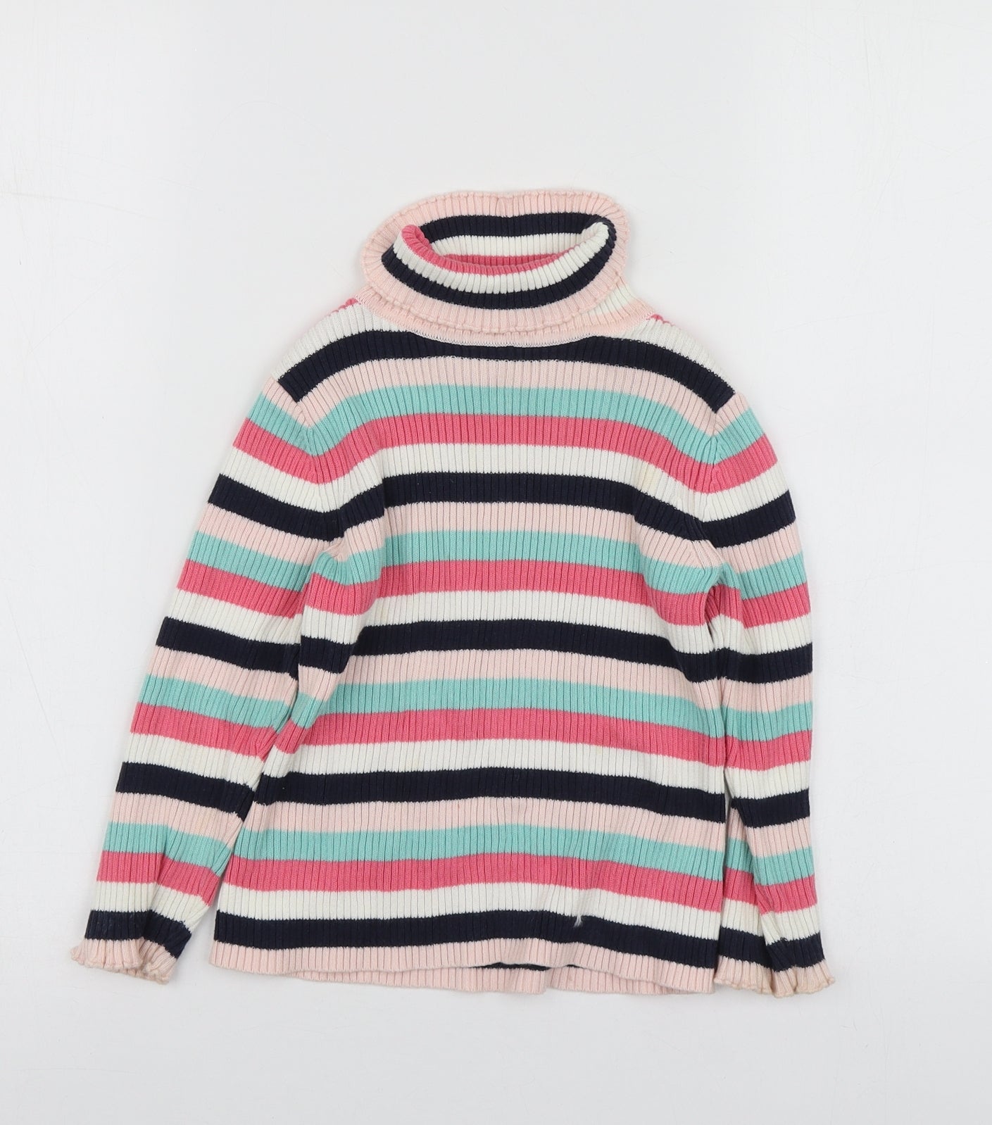 George Girls Multicoloured Roll Neck Striped Cotton Pullover Jumper Size 3-4 Years