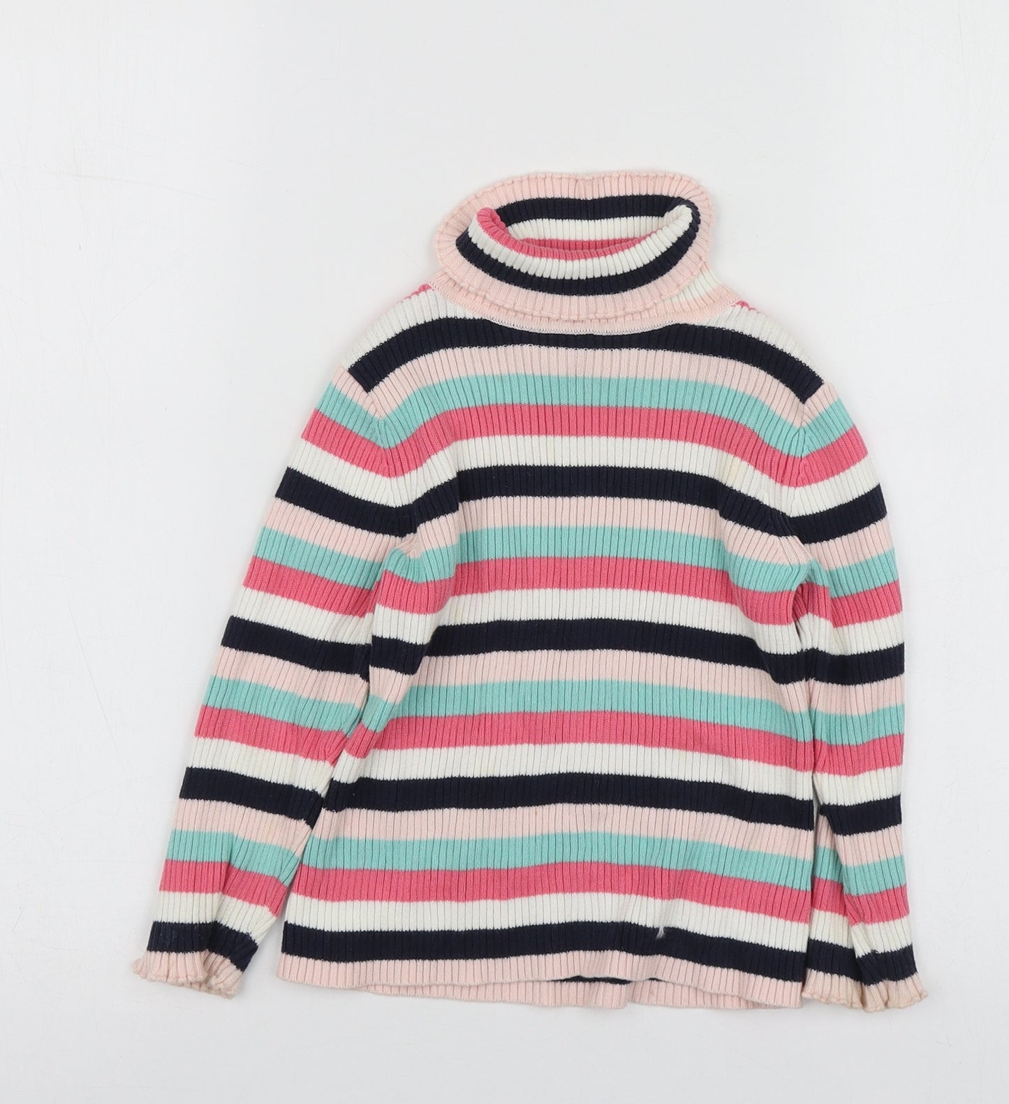 George Girls Multicoloured Roll Neck Striped Cotton Pullover Jumper Size 3-4 Years