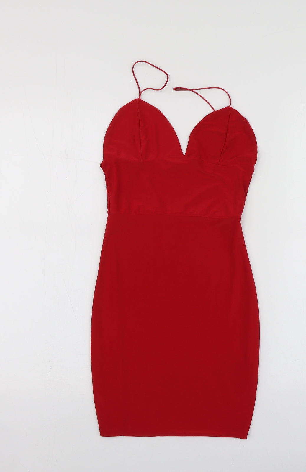 PRETTYLITTLETHING Womens Red Polyester Mini Size 4 V-Neck